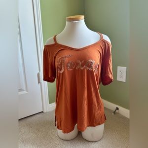 VS Pink Cold Shoulder Texas Longhorns Top